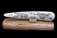 WOLVES CHASING ARCTIC HARE SCRIMSHAW